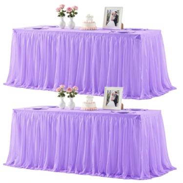 Imagem de Pacote com 2 toalhas de mesa de lavanda para mesas retangulares de 1,8 m, toalha de mesa de tule, roxo claro, retangular, 1,8 m, elastano lilás, capas de mesa para chá de bebê, festa de aniversário
