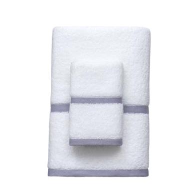 Imagem de Toalhas de banho de algodão premium com borda tingida em espiral, brancas, 100% algodão, ultra-absorventes, grossas e macias, toalhas de luxo de qualidade hoteleira (listras roxas)