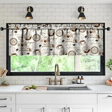 Imagem de Tapesb Cafeteria de cozinha engraçada pequena cortina de janela sobre pia essencial para cozinha, quarto, lavanderia, 45,7 x 137,2 cm