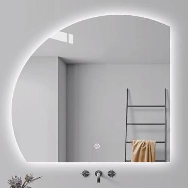 Imagem de Espelho de banheiro inteligente de 101,6 cm com interruptor de toque, meia lua montado na parede espelho antiembaçamento, espelho decorativo sem moldura de 81 cm, luz de 3 cores, espelho de maquiagem