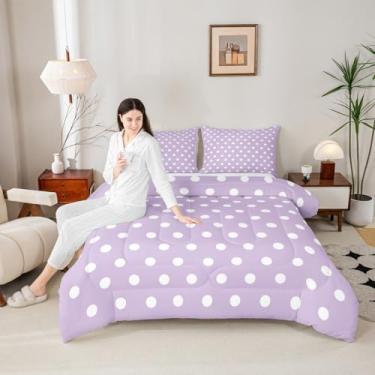 Imagem de Erosebridal Conjunto de cama casal de bolinhas roxas para mulheres e adolescentes - Conjunto de edredom moderno com detalhes boêmios, estampa geométrica, arte rústica, conjunto de edredom