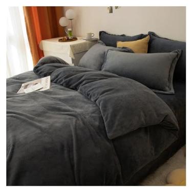 Imagem de Capa de edredom espessa de inverno, tecido de flanela muito quente, com fronha, cor lisa, roupa de cama (solteiro preto)