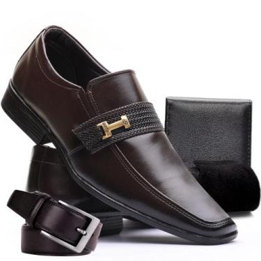 Imagem de Kit Sapato Social Masculino Confort Estiloso - Bertelli, 40, Café