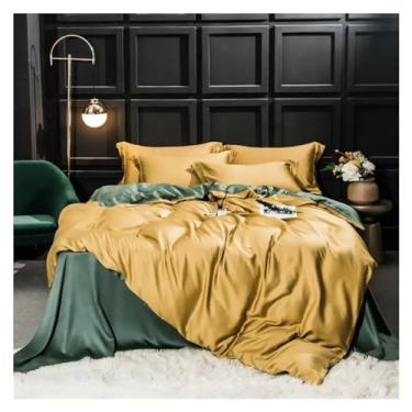 Imagem de Jogo de cama luxuoso 100% seda verde cinza super macio capa de colcha lençol de cima fronha Queen King jogo de cama (B Queen)