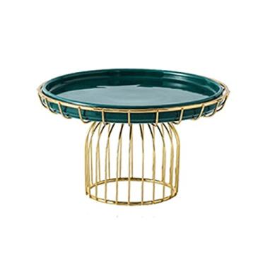 Imagem de Prato de cerâmica transparente nórdico com tampa de vidro, bandeja de bolo de ferro forjado, utensílios domésticos, bandeja de frutas