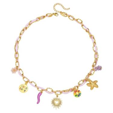 Imagem de Colar com pingente de sol, estrela-do-mar, pérola, coração, tartaruga, sol, dopamina, aço inoxidável, clavícula, joia banhada a ouro