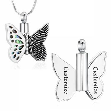 Imagem de AIWENXI Colar de cinzas em forma de borboleta para homens e mulheres, joia de cremação, joia de aço inoxidável, lembranças, pingente de cinzas, Aço inoxidável, Sem Pedra Preciosa