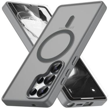 Imagem de Vansdon Capa para Samsung Galaxy S25 Ultra, compatível com MagSafe, capa protetora fina fosca translúcida magnética com 1 protetor de tela - proteção contra quedas de grau militar (cinza titânio)