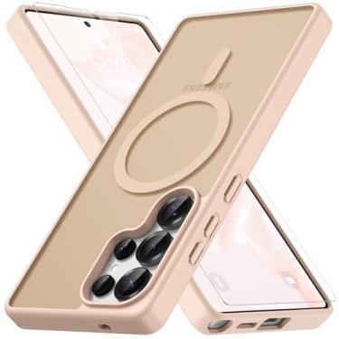 Imagem de Vansdon Capa para Samsung Galaxy S25 Ultra, compatível com MagSafe, capa protetora fina fosca translúcida magnética com 1 protetor de tela - proteção contra quedas de nível militar (rosa giz)
