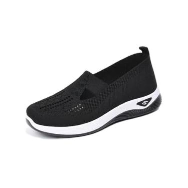 Imagem de Tênis feminino confortável de malha respirável ortopédico suporte de arco macio com recorte macio, preto/Tam 40