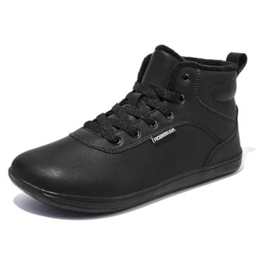 Imagem de HOBIBEAR Tênis de inverno feminino masculino com bico largo, forro de pele sintética, cano curto, Preto, 6 Women/5 Men
