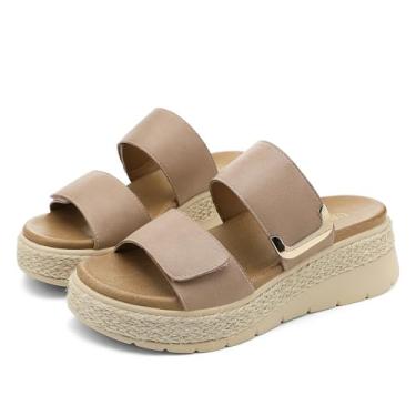 Imagem de UBFEN Sandálias femininas de plataforma de salto baixo, alpargata, confortável, suporte de arco, bico aberto, duas alças, elegante, casual, praia, verão, caminhada, sapatos, rosa, 38