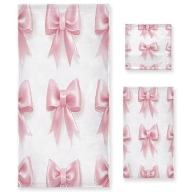 Imagem de xigua Conjunto de toalhas de banheiro com laços de fita absorvente macio 3 peças toalha de banho toalha de mão toalhas decorativas para banheiro, academia, hotel, praia, piscina
