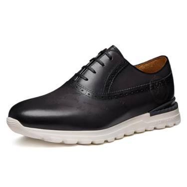 Imagem de Jepsen Gord Tênis social masculino genuíno couro bovino itailiano casual sapatos de corrida Oxfords com sola extra extra GG, Preto, 44