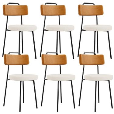Imagem de Kit 06 Cadeiras Para Cozinha Sala De Jantar Barcelona L02 Couríssimo Whisky Linho Bege - Lyam Decor