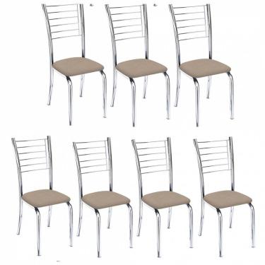 Imagem de Kit 7 Cadeiras Lara Cromada Para Cozinha Bege