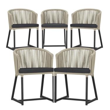 Imagem de 5 Cadeiras De Jantar Noronha Preta Corda Náutica E11 Trama Rami