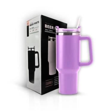 Imagem de Copo Térmico a Vácuo com Canudo Cinza Grande Roxo 1200ml - BeerPintz