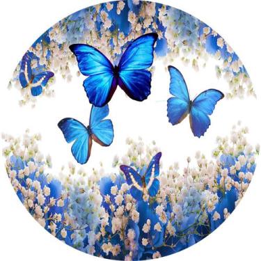 Imagem de Painel de Tecido Sublimado Redondo Borboletas Azuis Campo Florido c/ E