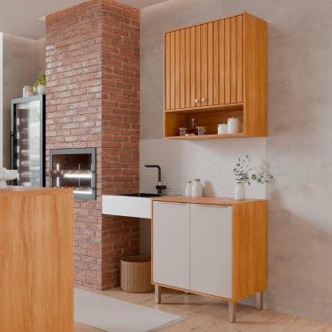 Imagem de Armário Aéreo Com Balcão Divina 80 Cm Para Cozinha 4 Portas Cinamomo/off White