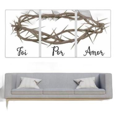 Imagem de Kit 3 Quadros Foi Por Amor 45X34Cm Com Vidro Moldura Branca - Quadros 