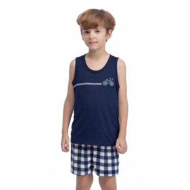Imagem de Pijama Infantil Menino Regata + Short Xadrez Malha PV - - Corpo Sensua