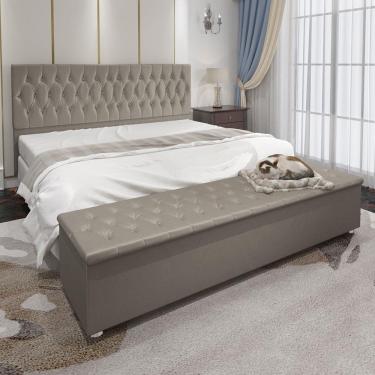 Imagem de Conjunto Cabeceira Casal e Recamier Baú 1,95m Madrid Suede Bege Dal Poz Estofados