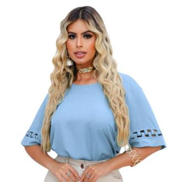 Imagem de Blusa Social Feminina Manga Curta Detalhe Alfaiataria Elegante - MADAL