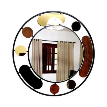 Imagem de Espelho decorativo de parede redondo com moldura Premium Rodes Preto -