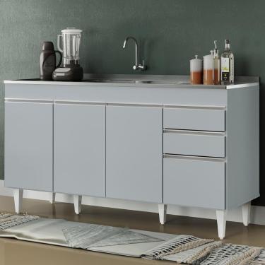 Imagem de Balcão De Cozinha Com Pia Inox 150cm 4 Portas Marrocos Cinza Claro - Lumil