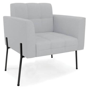 Imagem de Poltrona para Sala Pés Metálicos Preto Ana Linho Cinza - Ibiza