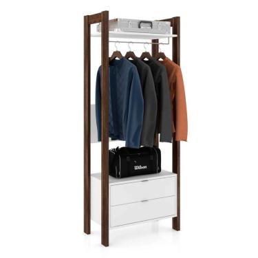 Imagem de Guarda Roupa Solteiro Closet Az1011 Branco/Nogal - Tecno Mobili