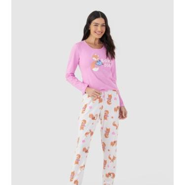 Imagem de Pijama Longo Feminino Mensageira Da Paz Rosa, G, Rosa