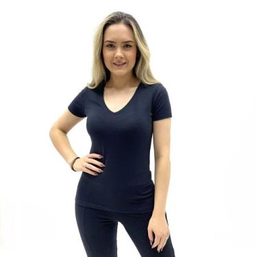 Imagem de Blusa Hering Básica Gola V Manga Curta Feminina, M, Preto