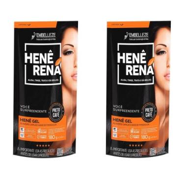 Imagem de Hene em Gel Rená Preto Café (Preto Escuro) 02x180gr Alisa, tinge e Da 