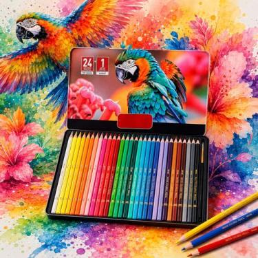 Imagem de Kit 12 24 36 72 Lápis Aquarela Profissional Com Estojo Completo Para D