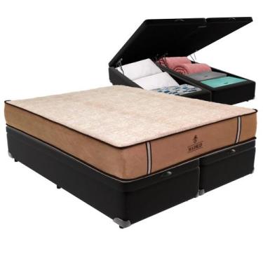 Imagem de Cama Box Baú Preto e Colchão Madrid Molas Ensacadas Queen V-Store 158x