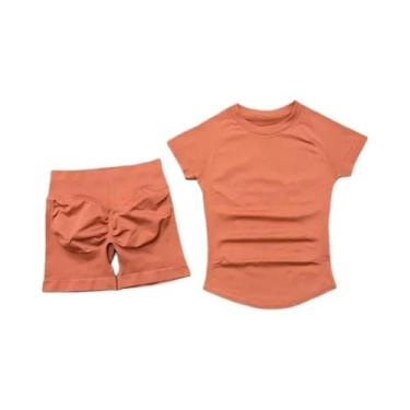 Imagem de Conjunto De Yoga Sem Costura Para Mulheres 2 Peças Camiseta De Manga C