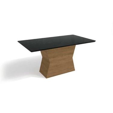Imagem de Mesa p/ Cozinha Tilia c/ Tampo Madeirado c/ Vidro 160x90cm Freijo/Pret