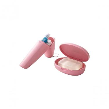Imagem de Kit Organizador de Viagem Yoi Martiplast Higiene Pessoal Plástico Rosa Porta Escova Dental e Saboneteira