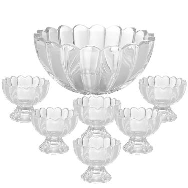 Imagem de Conjunto para Sobremesa Geneva 7 Peças com Bowl 1,1L e 6 Taças 125ml Cristal Ecológico Lapidação Exclusiva para Mesa