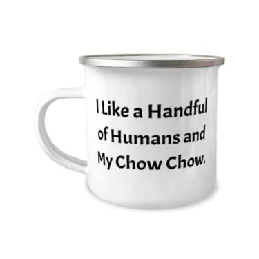 Imagem de Caneca de acampamento Joke Chow Chow Dog 355 ml, I Like a Handful of Humans and My Chow, presentes para amigos, presente de amigos, para cachorro chow chow