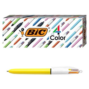 Imagem de BIC Caneta esferográfica moderna de 4 cores, barril amarelo, ponta média (1,0 mm), tintas sortidas, 4 unidades