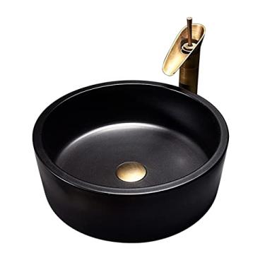 Imagem de jinyi2016SHOP Pias de vaso 40,8 x 40,9 cm redondo acima do balcão de cerâmica para banheiro pia pia pia de arte, preta, apenas lavatórios de banheiro