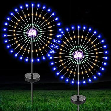 Imagem de Yajun Luzes solares de LED para fogos de artifício, 8 modos de flash, ornamentos de jardim ao ar livre para decoração de festa de Natal, gramado, pátio, gramado, 2 peças, colorido, 90 LED