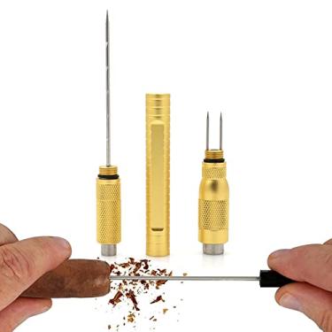Imagem de Ferramenta multiferramenta 4 em 1 para charutos de tamanho duplo com ferramenta para realçar charutos e cortador de agulha de charuto à prova de ferrugem para presente dourado