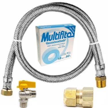 Imagem de Kit Instalação Gás Encanado Mangueira 80Cm+Registro+Adaptado