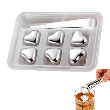 Imagem de HIOD Cubos de gelo de aço inoxidável com clipe de formato de coração bebidas refrigerador pedras geladas para ferramentas de bar de vinhos, utensílios de cozinha, 6 peças
