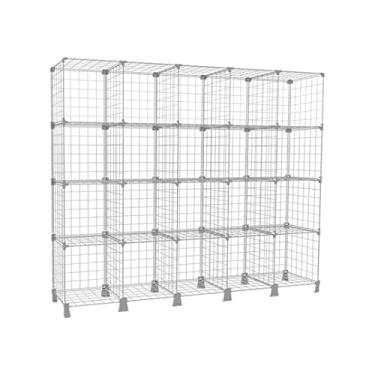 Imagem de Estante Balcão Multiuso para Livros Roupas Objetos 20 Nichos 125cm Aramado Prateleira Casa Comércio Branco