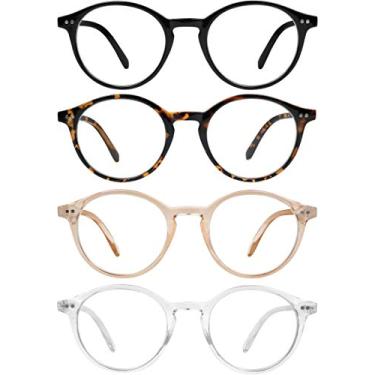 Imagem de Yogo Vision Óculos com bloqueio de luz azul para mulheres e homens, vintage, antifadiga ocular, bloqueador de luz azul, Pacote com 4: preto, transparente, marrom Havana e laranja transparente,,